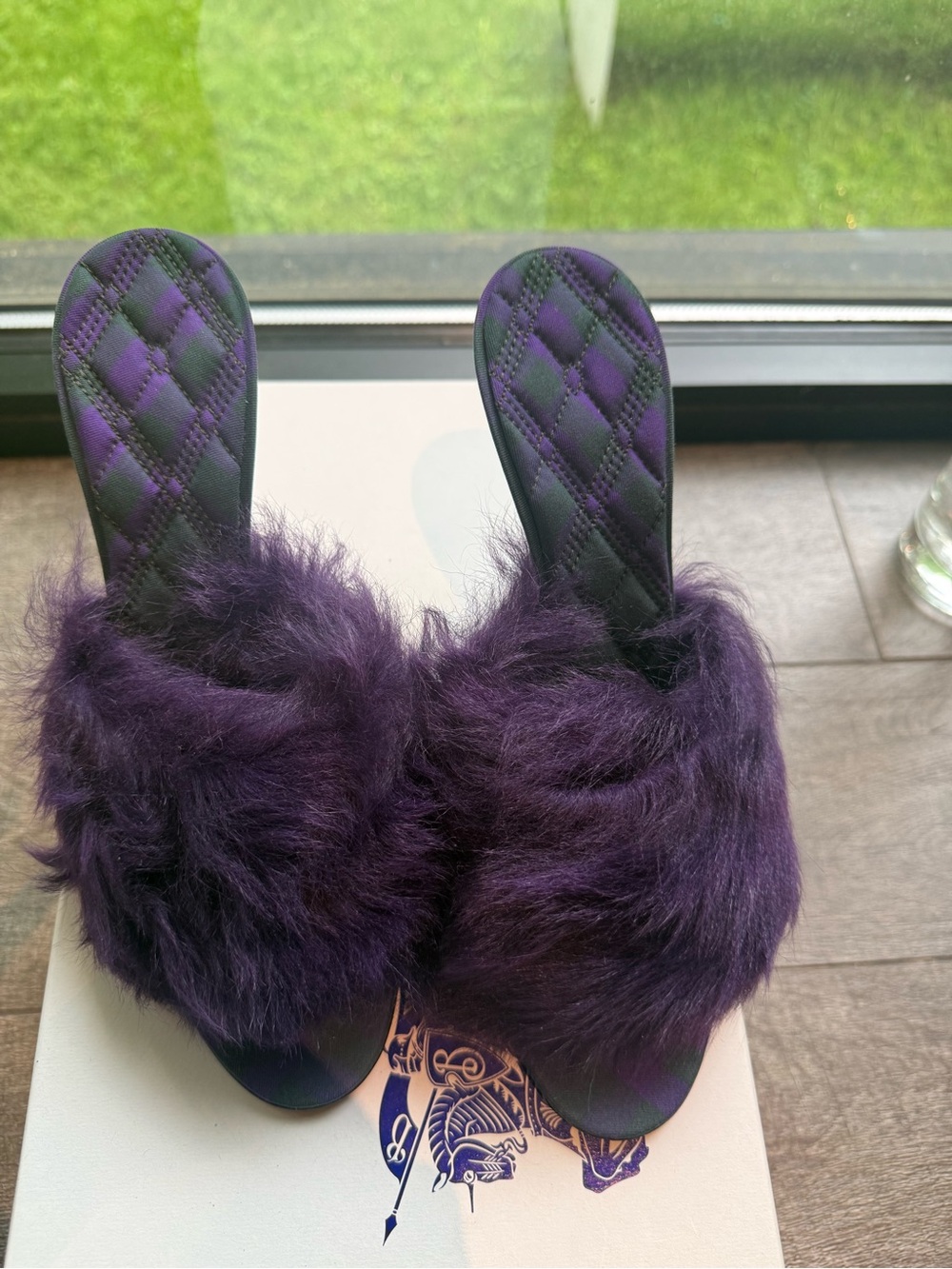 Burberry Purple Faux Fur Slide Mules - Picture 1 of 6